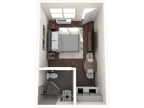 Floor plan for studio, 1 bath, 202 sqft
